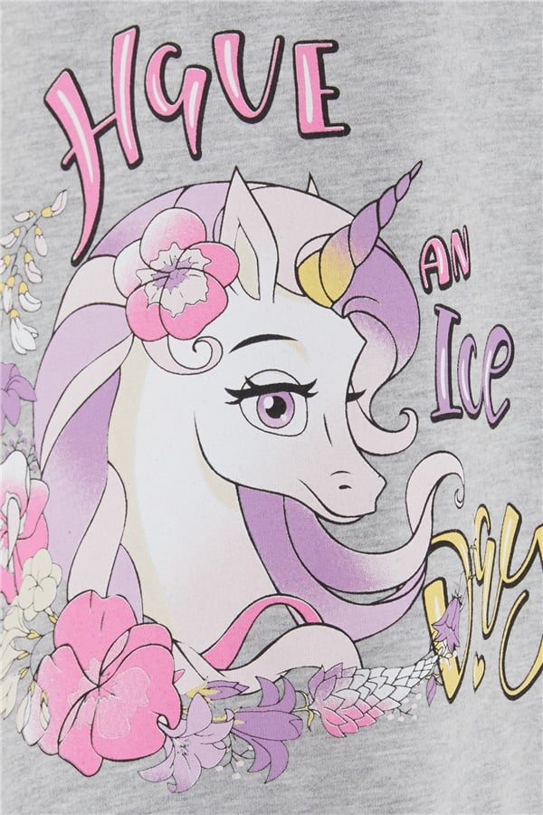 Baby Girl Sweatshirt Unicorn Print Grey Melange (2 Years)