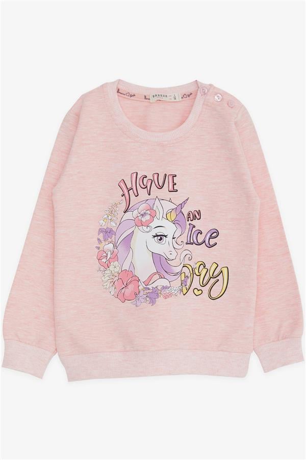 Baby Girl Sweatshirt Unicorn Print Salmon Melange (2 Years)