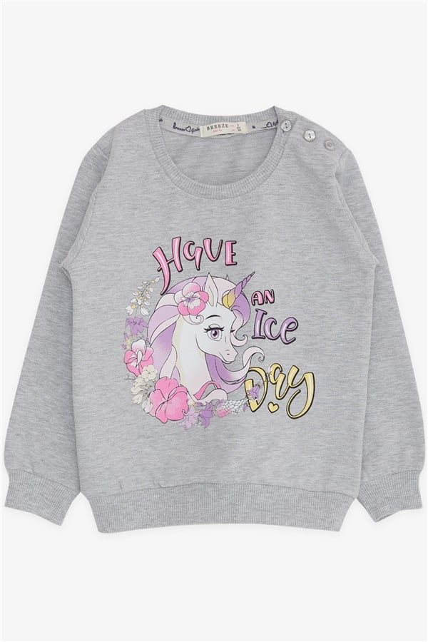 Baby Girl Sweatshirt Unicorn Print Grey Melange (2 Years)