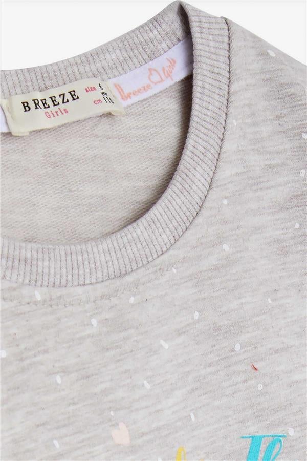 Girls' Sweatshirt with Printed Text, Beige Melange (3-4 Years)