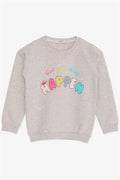 Girls' Sweatshirt with Printed Text, Beige Melange (3-4 Years)