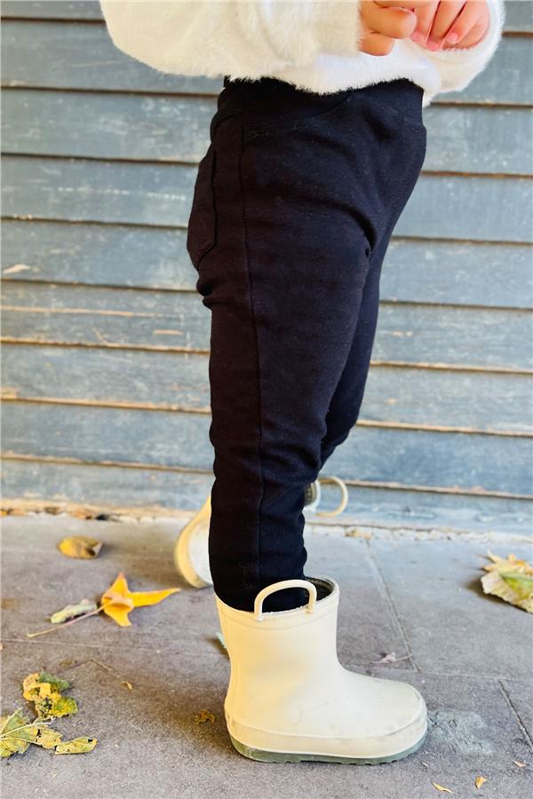 Girls' Leggings with Back Pockets, Black (Ages 2-3)