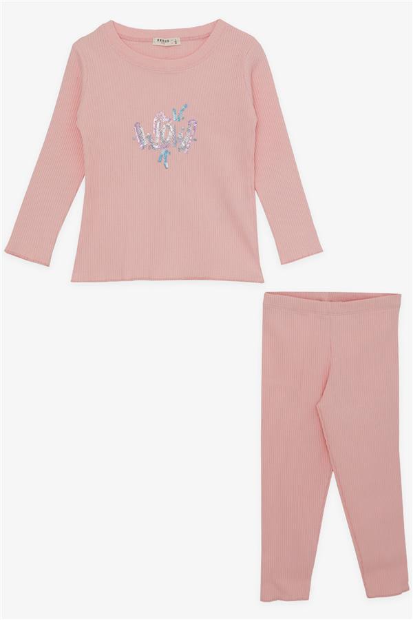Baby Girl Leggings Set with Sequins and Text Print, Salmon (1.5-2 Years)