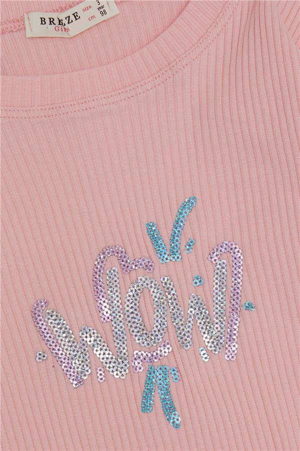 Baby Girl Leggings Set with Sequins and Text Print, Salmon (1.5-2 Years)