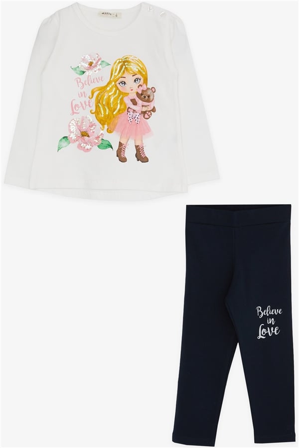 Baby Girl Leggings Set, Printed and Sequined, White (1.5-2 Years)