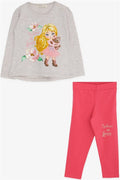 Baby Girl Leggings Set, Printed Sequined, Beige Melange (1.5-2 Years)