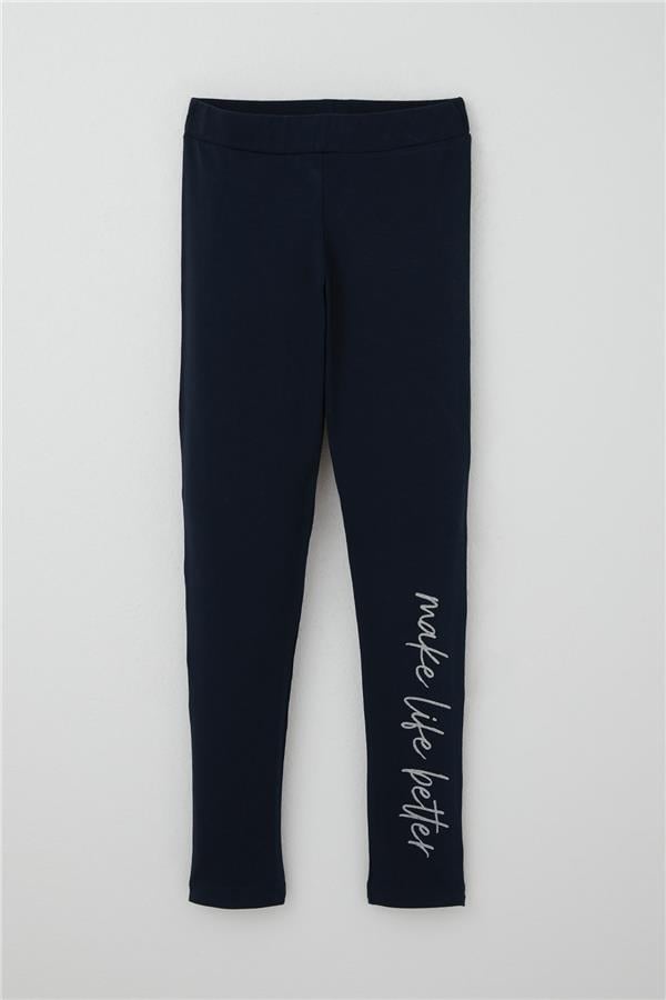 Girls' Leggings Set with Flower & Text Print and Bow, Light Grey Melange (Ages 5-10)