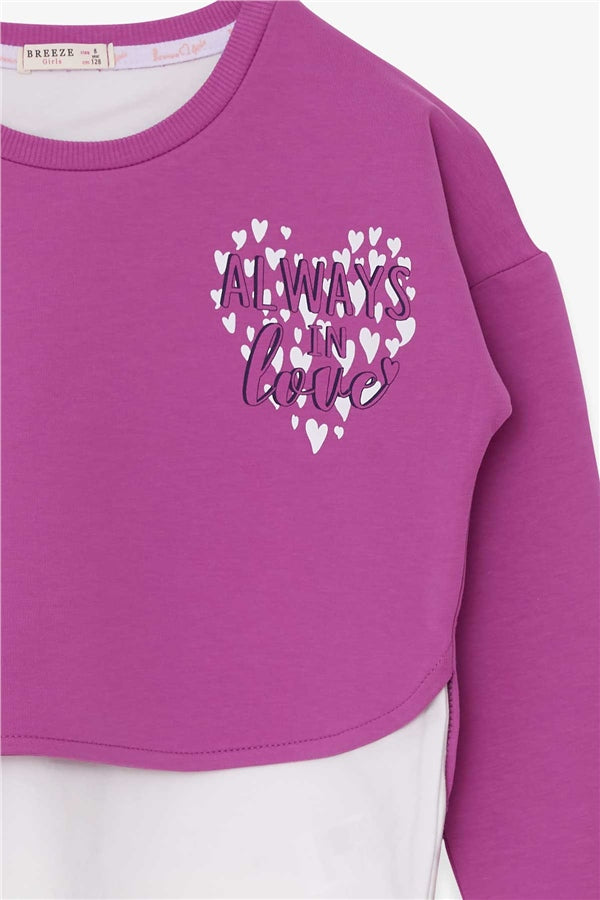 Girls' Leggings Set with Heart Print, Purple (Ages 8-12)