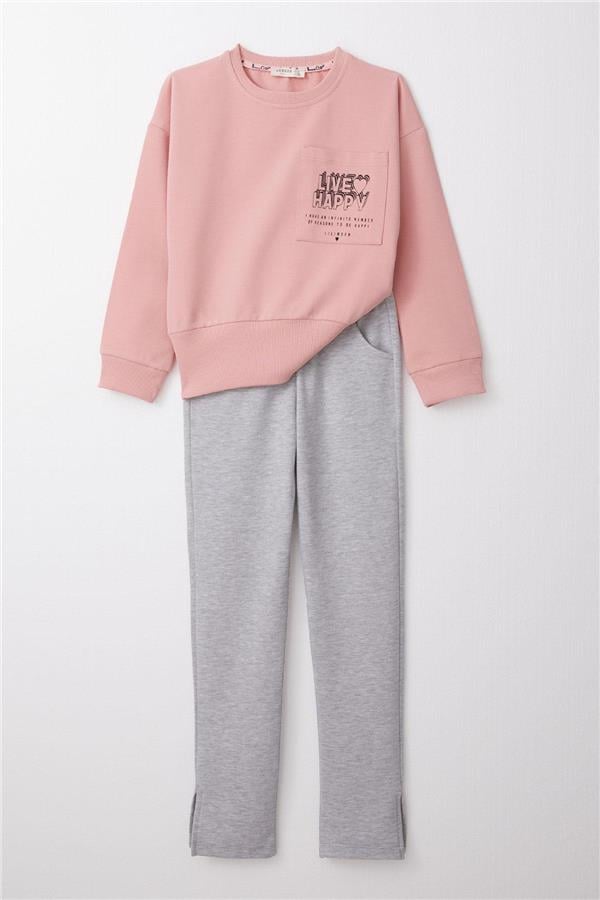 Girls' Leggings Set, Motivational Theme, Slit Hem, Rose Pink (Ages 5-10)