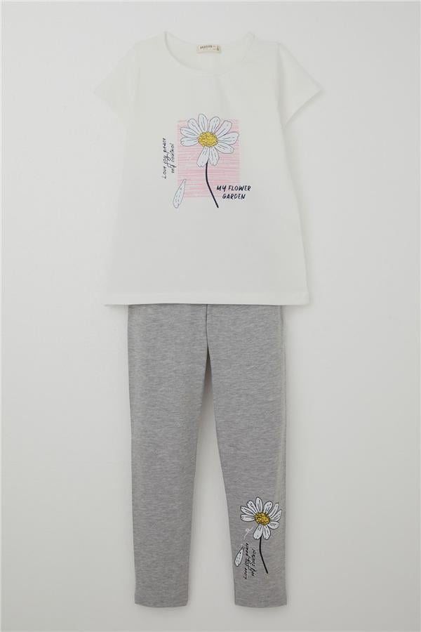 Girls' Leggings Set with Daisy Print, Ecru (Ages 4-9)