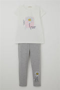 Girls' Leggings Set with Daisy Print, Ecru (Ages 4-9)
