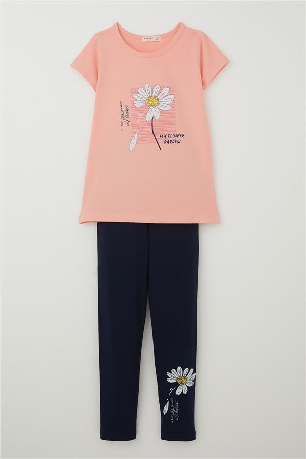 Girls' Leggings Set with Daisy Print, Salmon (Ages 4-9)