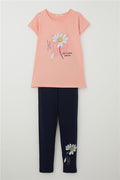 Girls' Leggings Set with Daisy Print, Salmon (Ages 4-9)