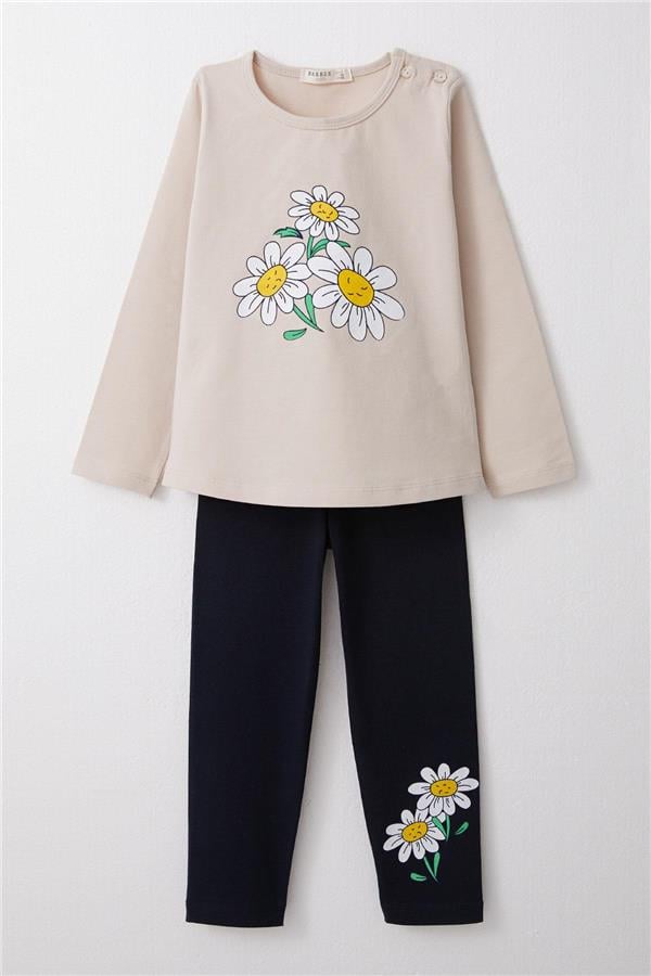 Girls' Leggings Set with Daisy Print, Beige (1.5-3 Years)