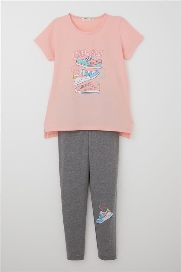 Girls' Leggings Set with Colorful Salmon Printed Shoes (Ages 5-10)