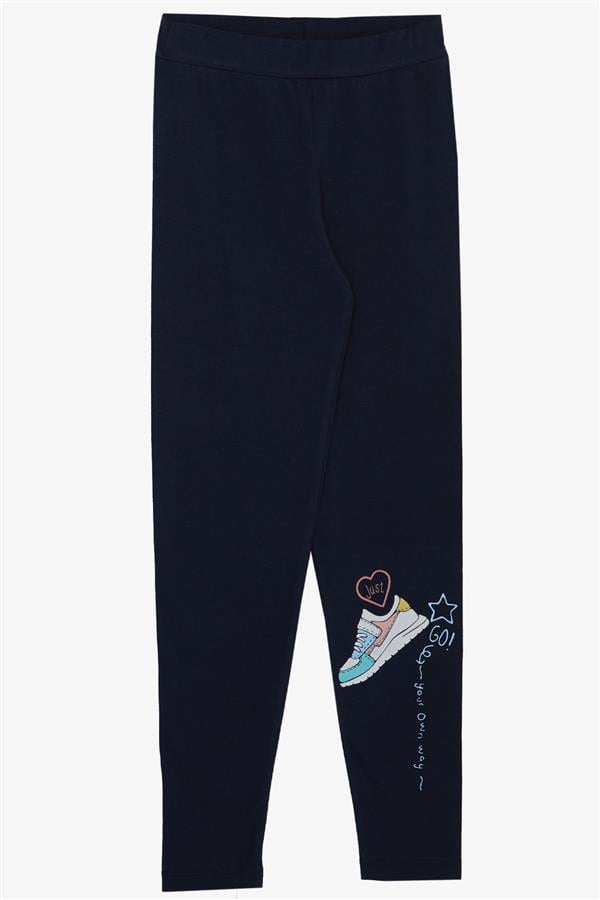 Girls' Leggings Set with Colorful Shoe Print, Ecru (Ages 5-10)