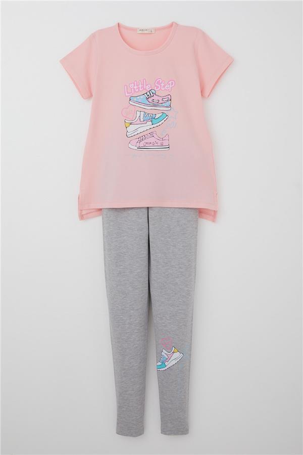 Girls' Leggings Set with Colorful Printed Shoes in Pink (Ages 5-10)