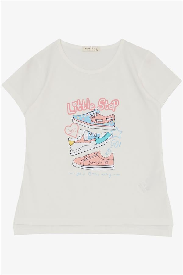 Girls' Leggings Set with Colorful Shoe Print, Ecru (Ages 5-10)