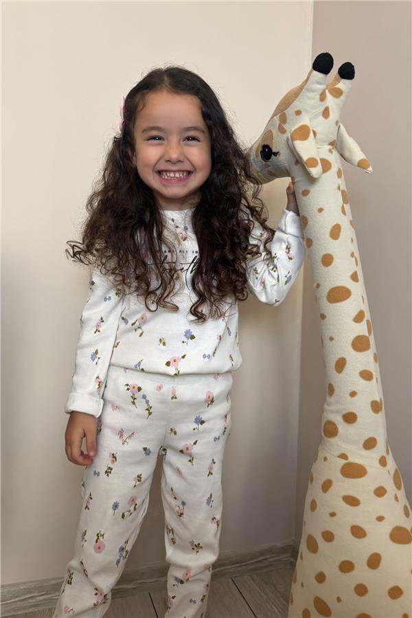 Girls' Leggings Set with Colorful Floral Pattern and Ruffled Shoulders, White (Ages 2-6)