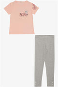 Girls' Leggings Set with Love Theme, Bunny Print, Salmon (Ages 4-8)
