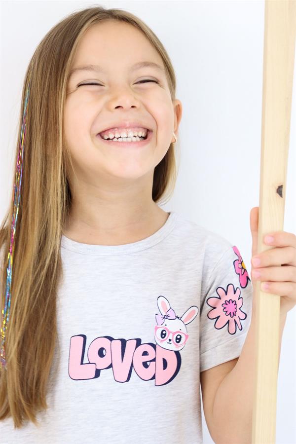 Girls' Leggings Set with Love Theme, Bunny Print, Light Grey Melange (4-8 Years)