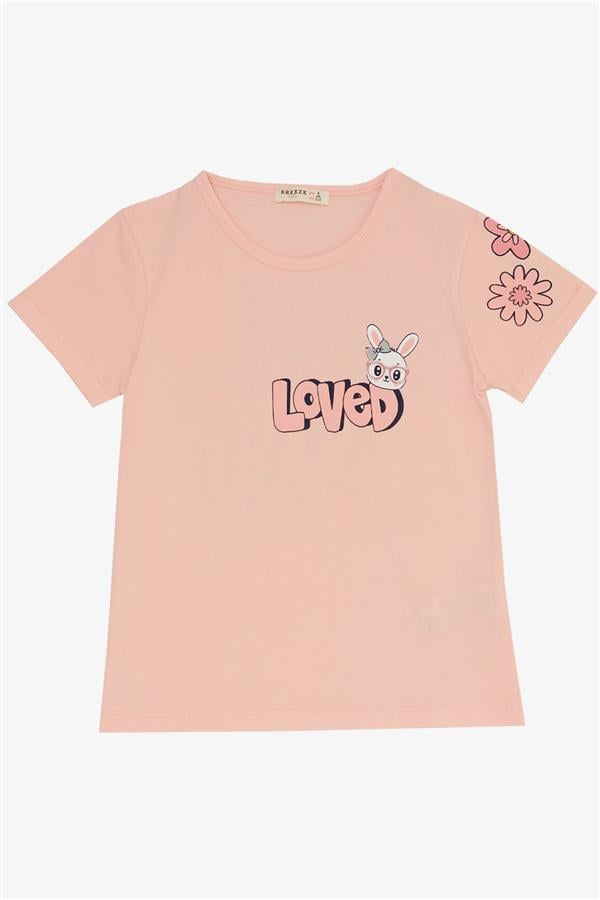 Girls' Leggings Set with Love Theme, Bunny Print, Salmon (Ages 4-8)