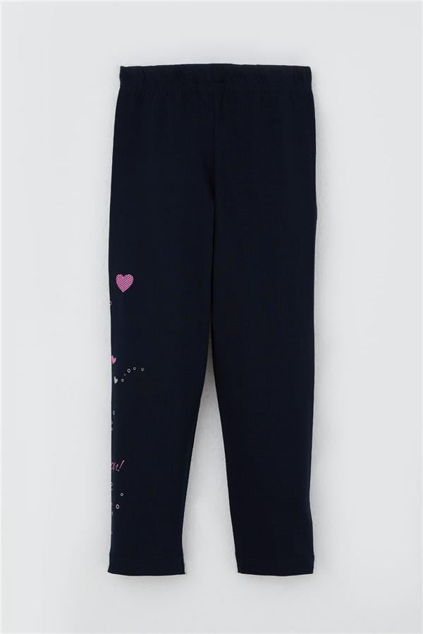 Girls' Leggings Set, Cute Girl Print, Heart Design, Beige Melange (2-5 Years)