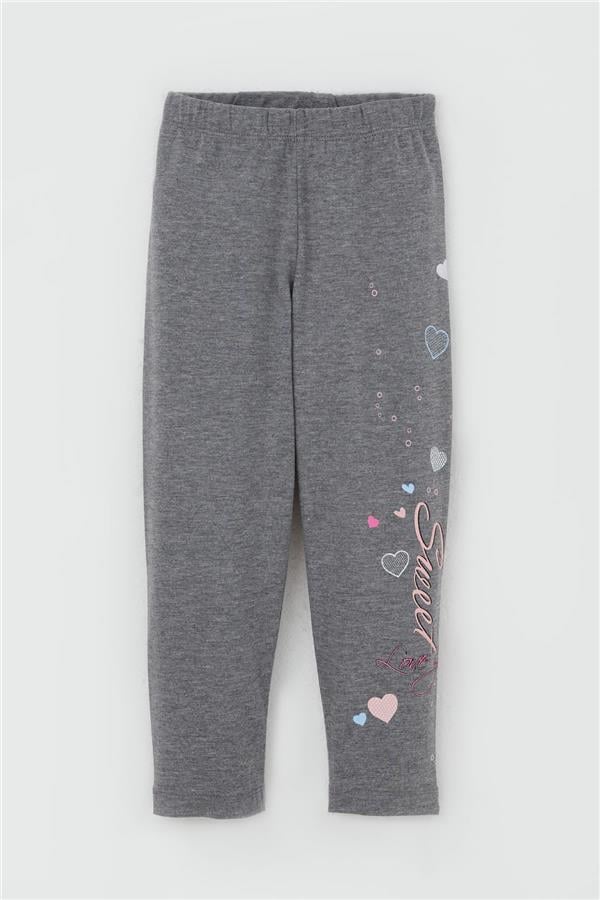 Girls' Leggings Set, Cute Girl Print, Heart Design, Pink (2-4 Years)
