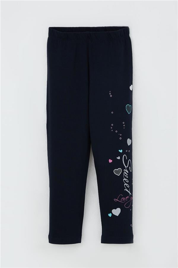 Girls' Leggings Set, Cute Girl Print, Heart Design, Beige Melange (2-5 Years)