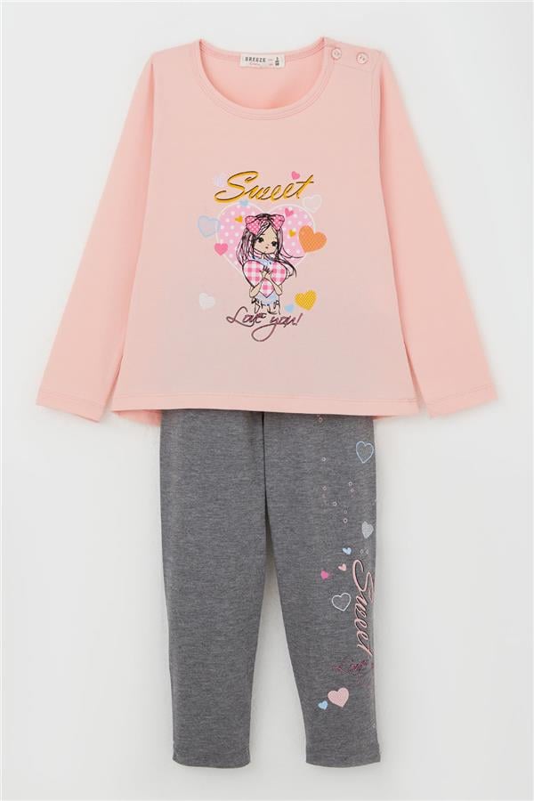 Girls' Leggings Set, Cute Girl Print, Heart Design, Pink (2-4 Years)