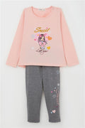 Girls' Leggings Set, Cute Girl Print, Heart Design, Pink (2-4 Years)