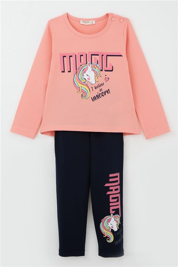 Girls' Leggings Set with Unicorn Print, Salmon (1.5-5 Years)