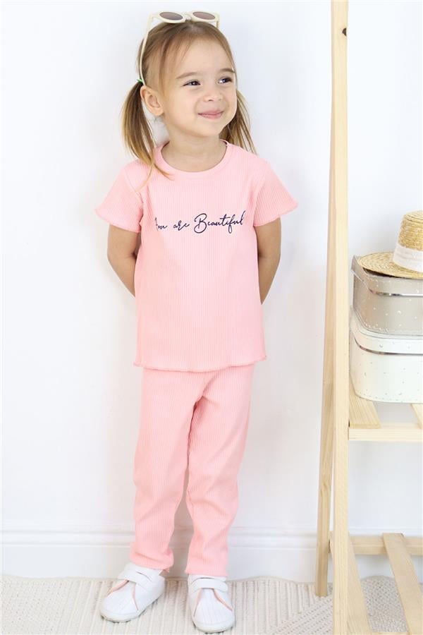 Girls' Leggings Set with Printed Text, Pink (1.5-5 Years)