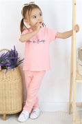 Girls' Leggings Set with Printed Text, Pink (1.5-5 Years)