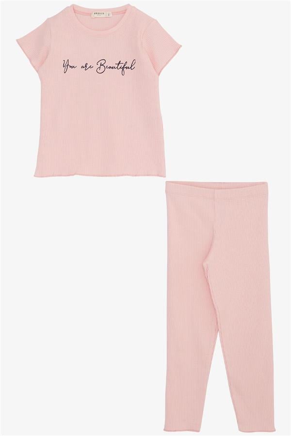 Girls' Leggings Set with Printed Text, Pink (1.5-5 Years)