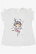Girls' T-shirt, Spring Theme, Ballerina Girl Print, White (1.5-4 Years)