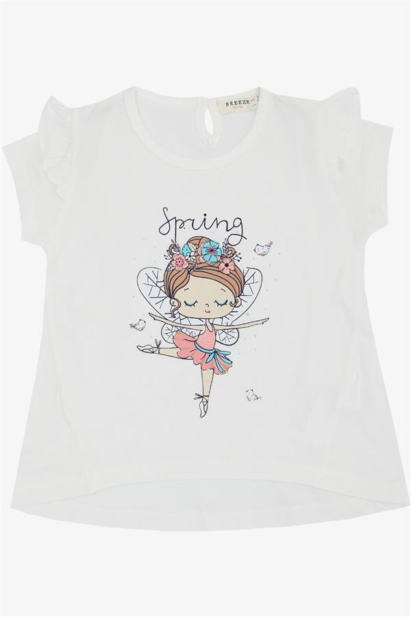 Girls' T-shirt, Spring Theme, Ballerina Girl Print, White (1.5-4 Years)