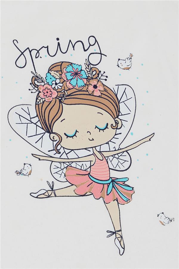 Girls' T-shirt, Spring Theme, Ballerina Girl Print, White (1.5-4 Years)