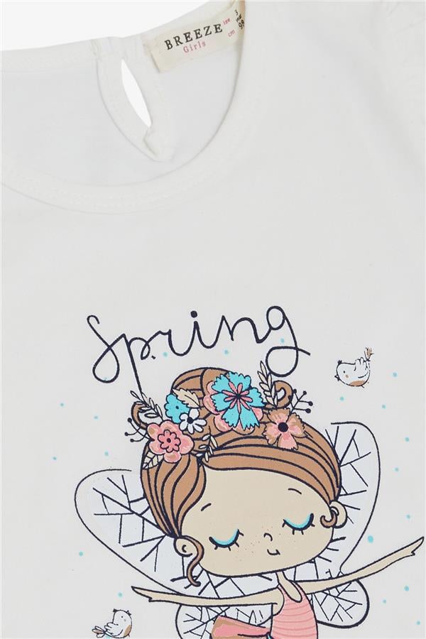 Girls' T-shirt, Spring Theme, Ballerina Girl Print, White (1.5-4 Years)