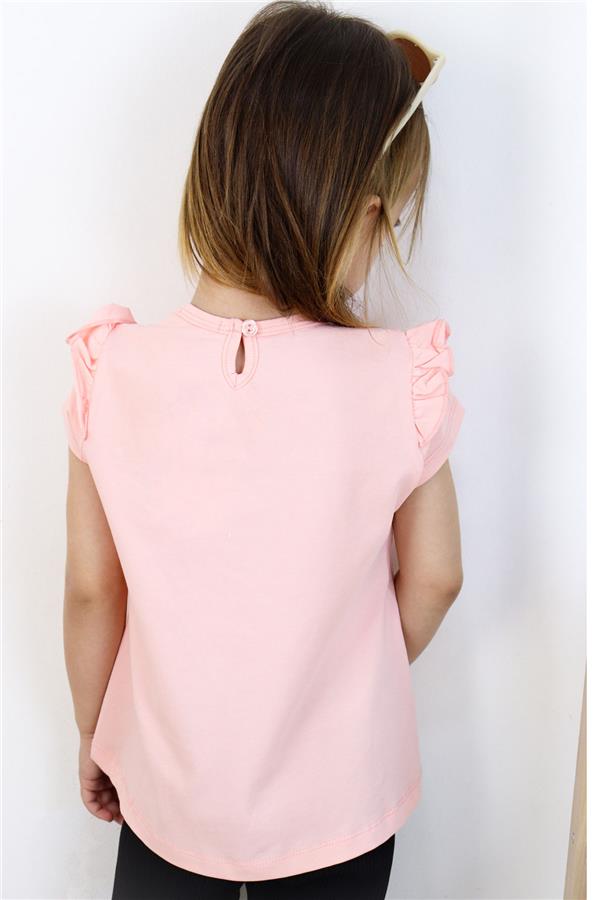 Girls' T-Shirt, Spring Theme, Ballerina Girl Print, Salmon (1.5-5 Years)