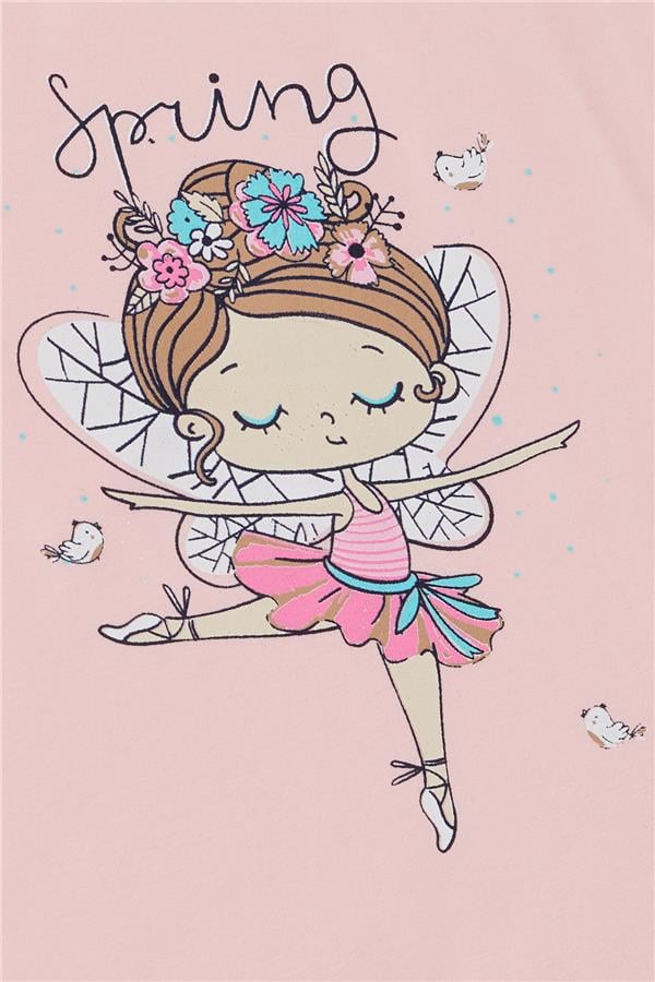 Girls' T-shirt, Spring Theme, Ballerina Girl Print, Pink (1.5-3 Years)