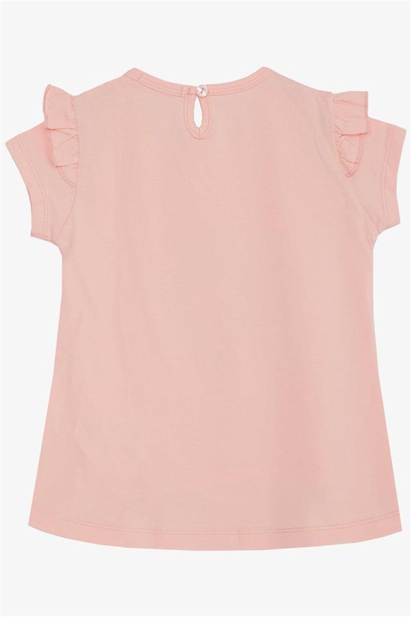 Girls' T-Shirt, Spring Theme, Ballerina Girl Print, Salmon (1.5-5 Years)