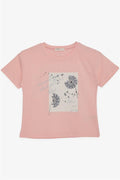 Girls' T-Shirt with Floral Print, Salmon (Ages 9-12)