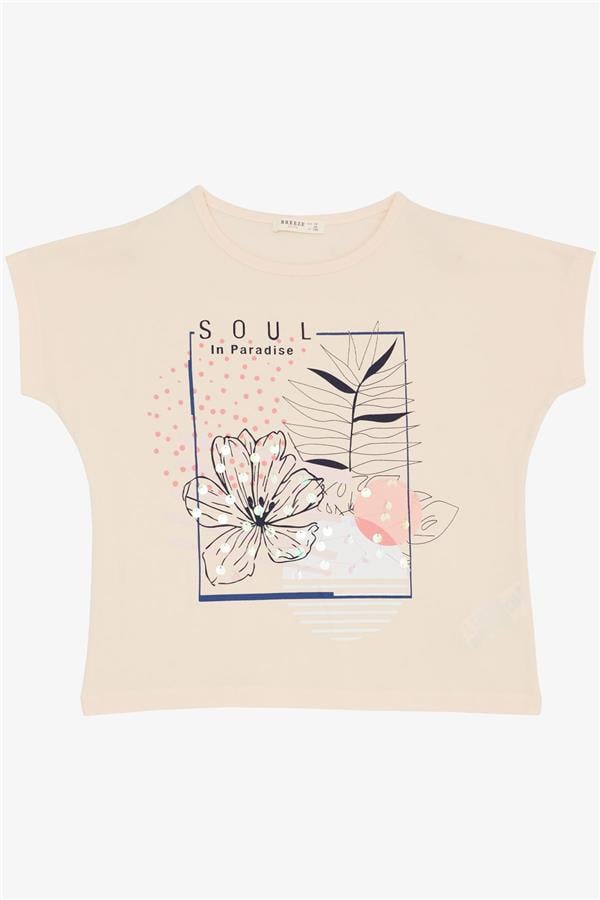Girls' T-shirt with Floral Print and Sequins (Ages 10-16)