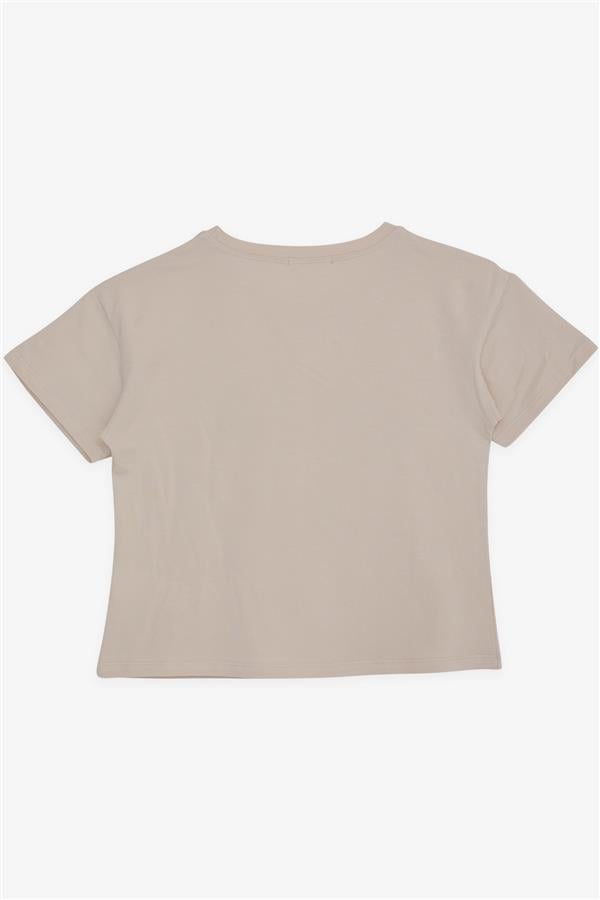 Girls' T-shirt with Floral Print, Beige (Ages 9-14)