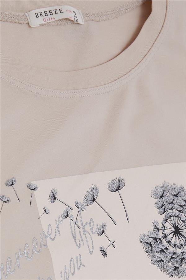 Girls' T-shirt with Floral Print, Beige (Ages 9-14)