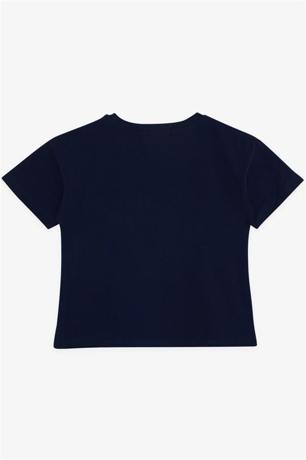 Girls' T-shirt with Floral Print, Navy Blue (Ages 9-14)
