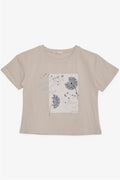 Girls' T-shirt with Floral Print, Beige (Ages 9-14)