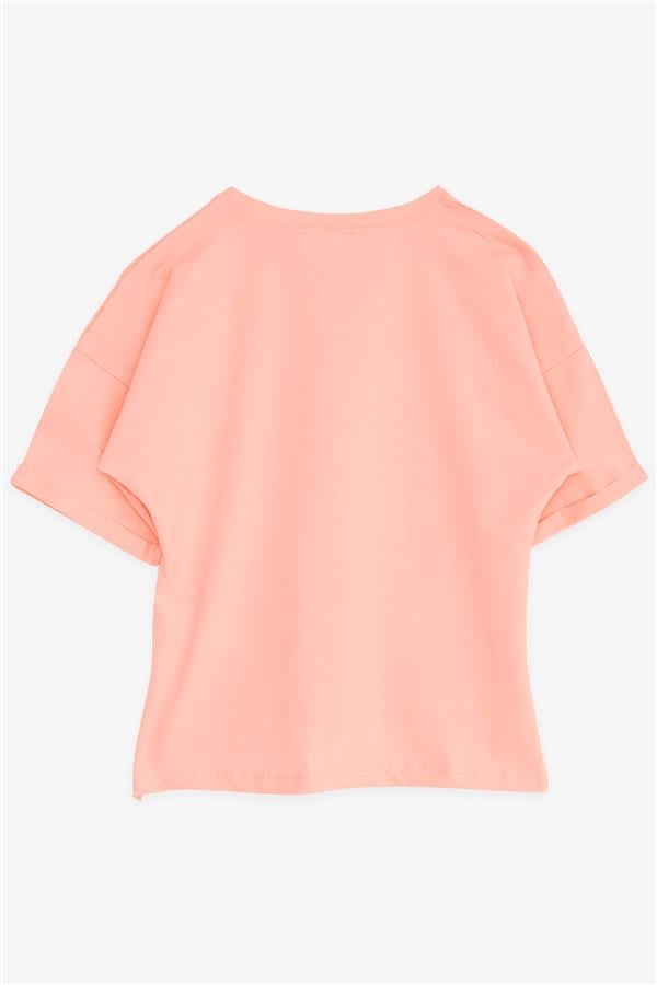 Girls' T-shirt with Floral Print, Salmon (Ages 8-10)
