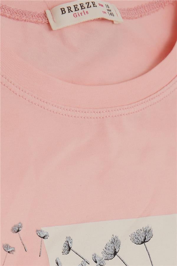 Girls' T-Shirt with Floral Print, Salmon (Ages 9-12)